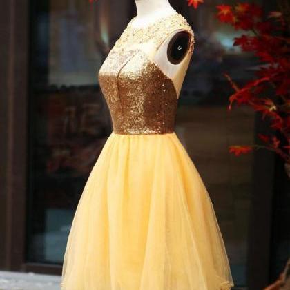 Short Gold Bridesmaids Dresses Sexy Scoop Sequined..