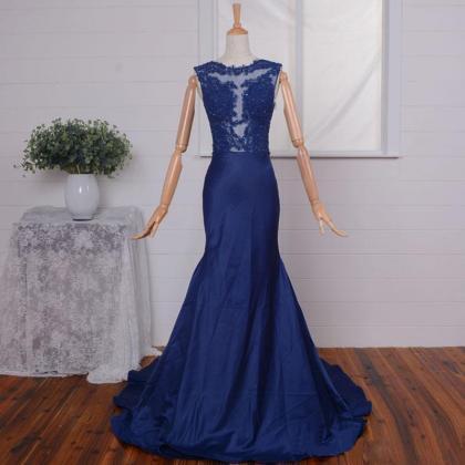 Navy Blue Mermaid Prom Dresses Long Elegant..