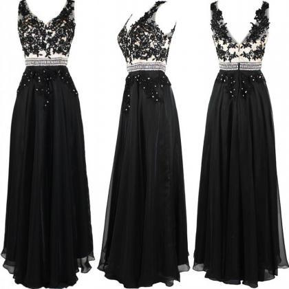 Long Elegant Black Prom Dresses Sexy Beaded..