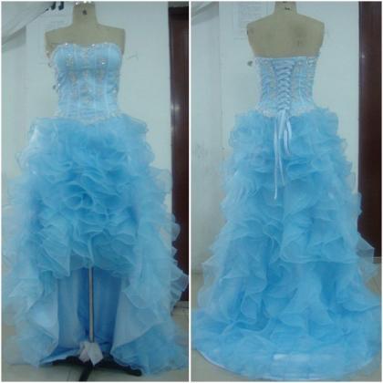Sexy Blue Organza Bridesmaid Dress,high Low..