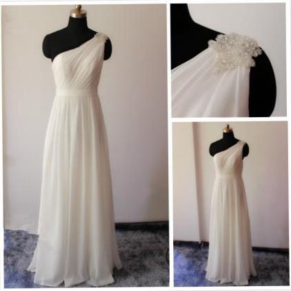 One Shoulder White Bridesmaid Dress,floor Length..