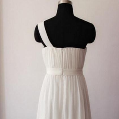 One Shoulder White Bridesmaid Dress,floor Length..