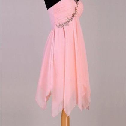 Custom Made Pink Crystal Embellished One-shoulder..