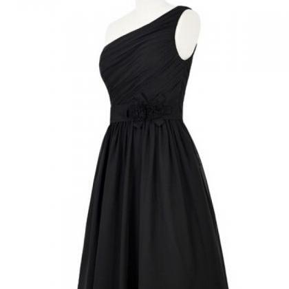 Short Black Chiffon Dress Featuring One Shoulder..