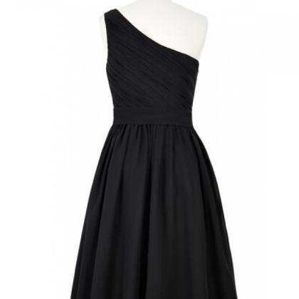 Short Black Chiffon Dress Featuring One Shoulder..