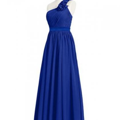 Elegant One Shoulder Royal Blue Bridesmaid..