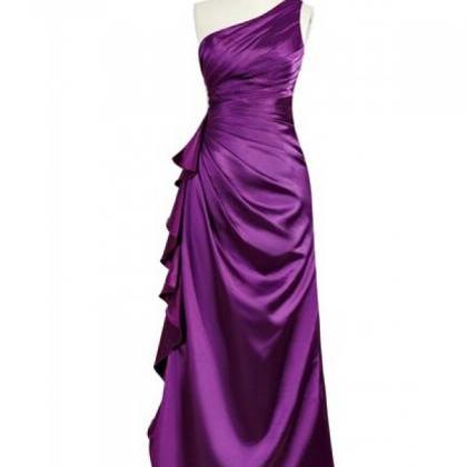 Elegant One Shoulder Purple Bridesmaid Dresses,..