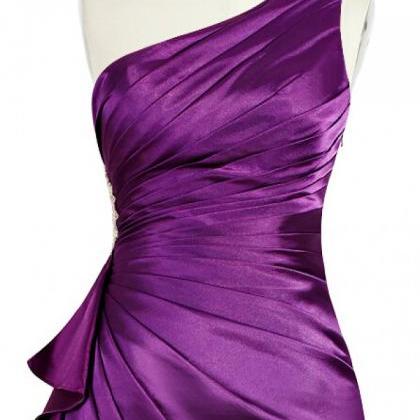 Elegant One Shoulder Purple Bridesmaid Dresses,..