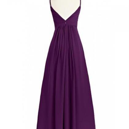 Elegant Spaghetti Straps Grape Bridesmaid Dresses,..