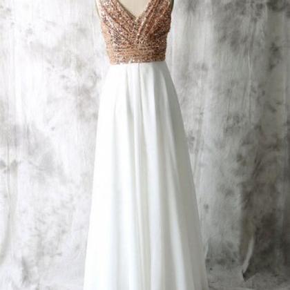 Elegant Long White Chiffon Bridesmaid Dresses,..