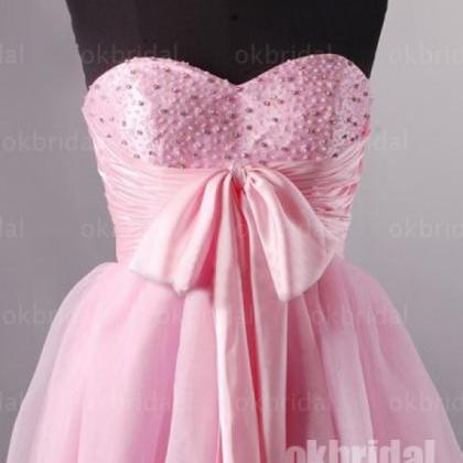 Handmade Cute A-line Short Pink Organza Prom Dress..