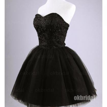 Pretty Lace A-line Short Black Prom Dress, Mini..