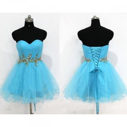 Cute Short Blue Sweetheart Prom Dress,short..