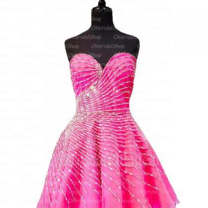 Luxury Crystal Fuschia Sweetheart Prom Dress,short..