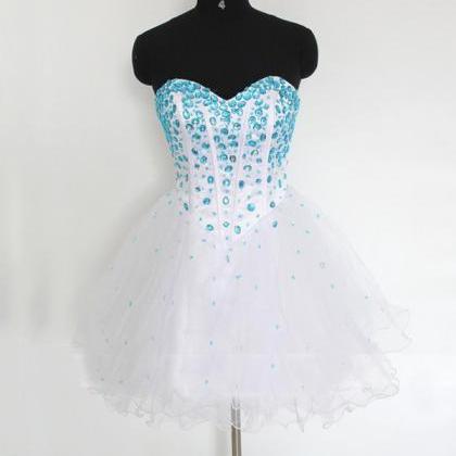 Short White Strapless Prom Gowns With Blue..