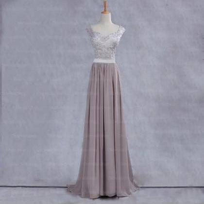 Elegant Handmade Long V Neck Grey Prom Dresses,..