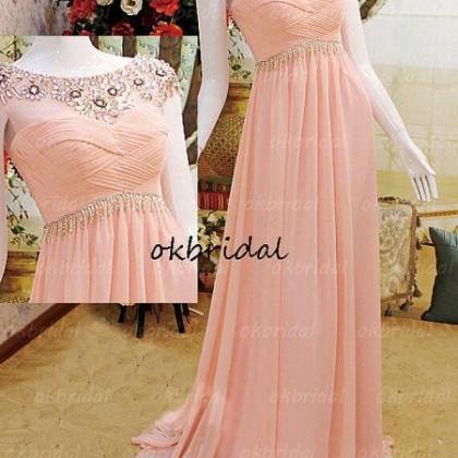 Lovely Pink Chiffon Sheer Neck Prom..