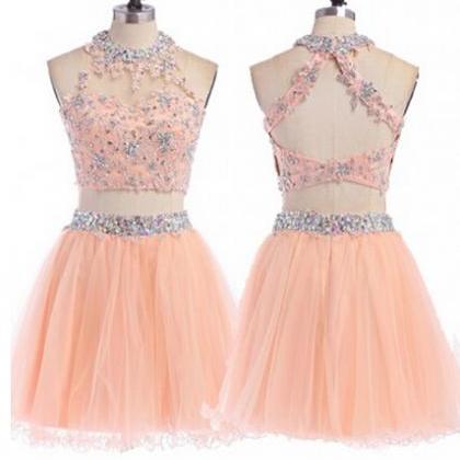 2016 Sexy Short Halter Organza Orange Prom Dress ,..