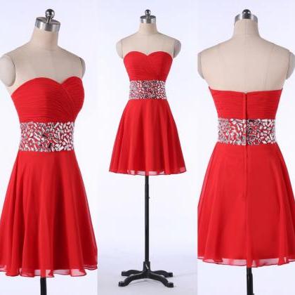 2016 Sexy Short Sweetheart Red Chiffon Prom Dress..