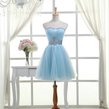 2016 Sexy Short Sweetheart Blue Tulle Prom Dress ,..