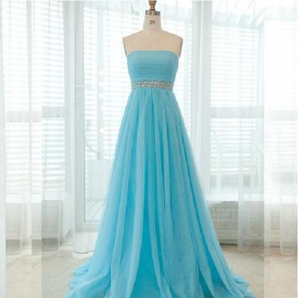 Blue Prom Dresses,long Elegant Prom Dresses,tulle..