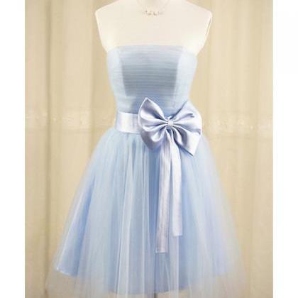 Mini Strapless Blue Tulle Evening Dress ,..
