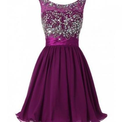 Mini Grape Purple Royal Blue Chiffon Evening Dress..