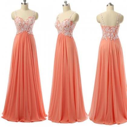 Elegant V Neck Orange Bridesmaid Dresses,..