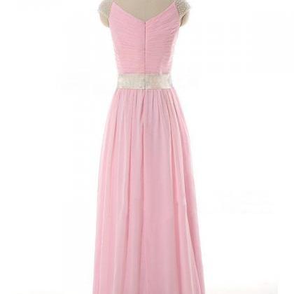 Elegant Long V Neck Pink Bridesmaid Dresses,..