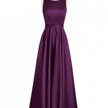 Dark Purple Sleeveless A-line Long Prom Dress With..