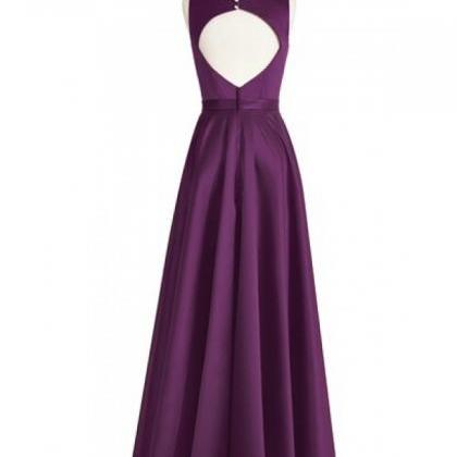 Dark Purple Sleeveless A-line Long Prom Dress With..