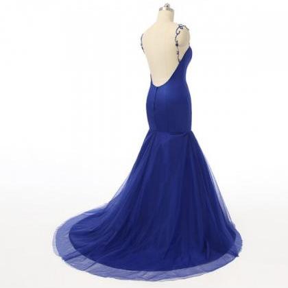 Prom Dress,royal Blue Prom Dress,backless Prom..