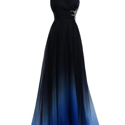 One Shoulder Gradient Floor Length A-line Evening..