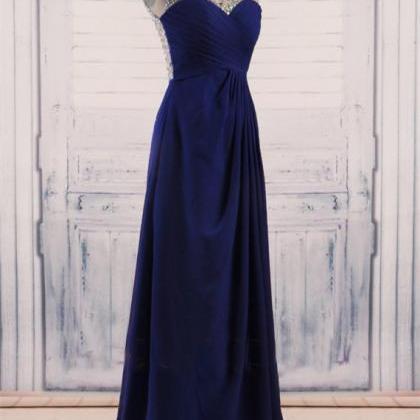 One Shoulder Royal Blue Backless Prom Dresses With..