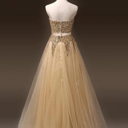 2016 Tulle Sweetheart Champagne Prom Dressses With..
