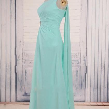 One Shoulder Tiffany Chiffon Prom Dresses With..