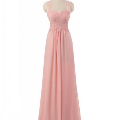 Pink Chiffon Prom Dresses With Lace Straps And..