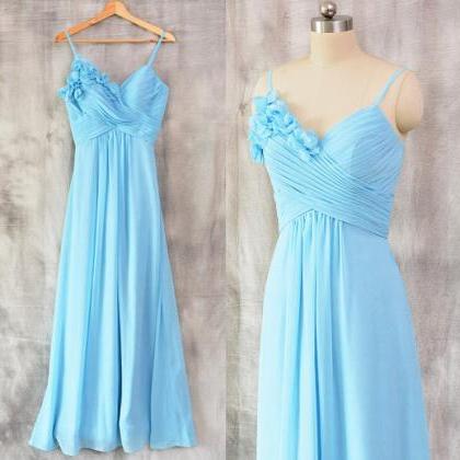 Sky Blue Sweetheart Spaghetti Straps Prom Dresses,..