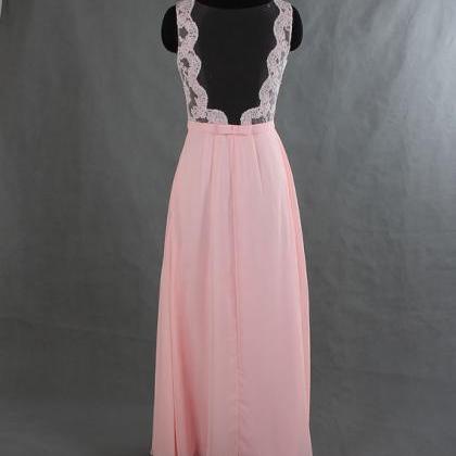 Sexy Pink Backless Chiffon Evening Dresses With..