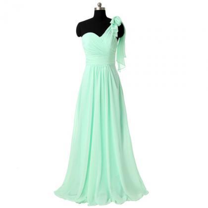 Elegant One Shoulder Mint Green Evening Dresses, A..