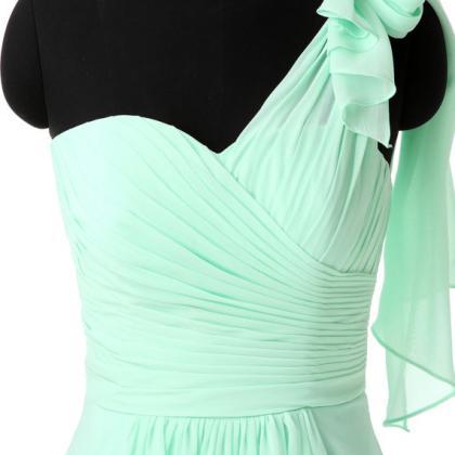 Elegant One Shoulder Mint Green Evening Dresses, A..