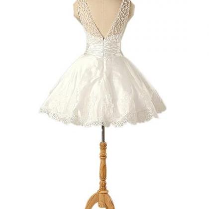 White Scoop Neckline Beaded Homecoming Dresses..