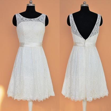 White Lace Homecoming Dresses Scoop Neck V Neck..
