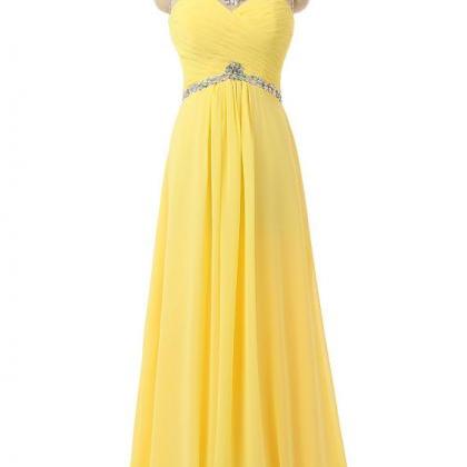 Yellow Prom Dresses,fashion Sheer Neck Crystal..