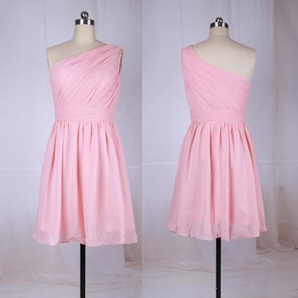Short Pink Homecoming Dresses, One Shoulder..