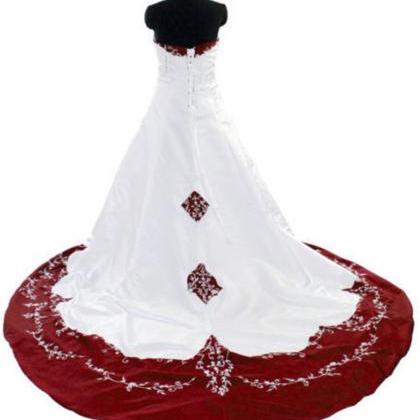 Vintage White And Burgundy Wedding Dresses Floor..