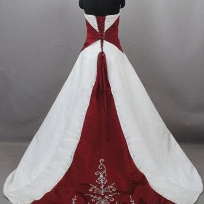 Fashion Burgundy Wedding Gowns Floor Length Satin Embroidered ...