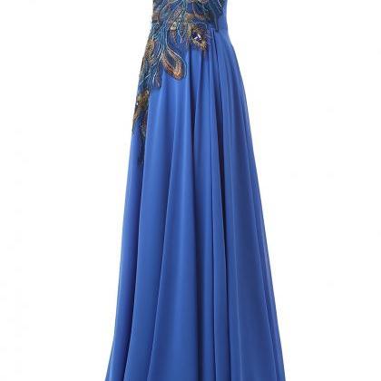 Blue Long Chiffon A-line Prom Gown Featuring..