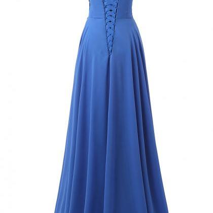 Blue Long Chiffon A-line Prom Gown Featuring..