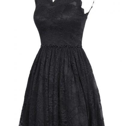 V Neck Black Lace Homecoming Dresses,short Black..